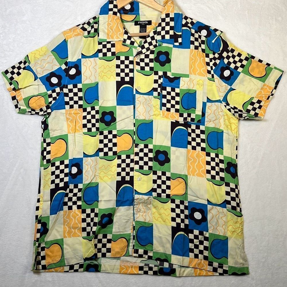 RSQ Patchwork Mens Button Up Shirt-Large-NWT